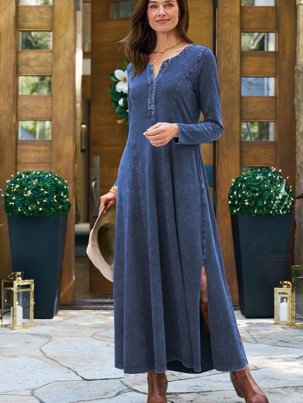 Soft Surroundings blue Indigo Maxi Dress L